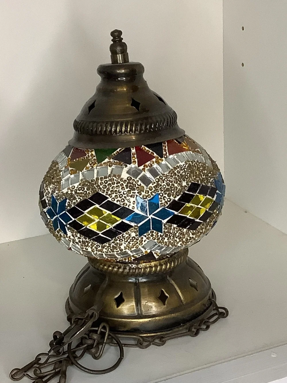 Set of 3 Turkish Moroccan Mosaic & Beaded Hanging Lantern Lamps